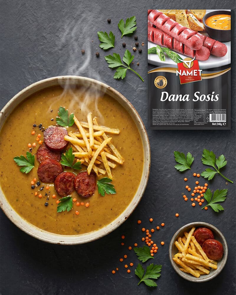 Sosisli Kıtır Garnitürlü Mercimek Çorbası