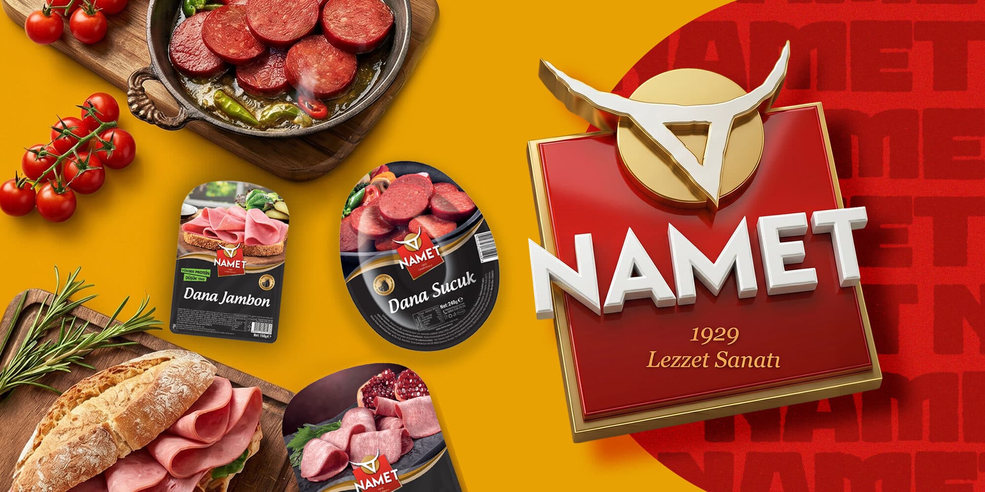 Namet ürünleriyle hazırlanan sofra ve Namet 1929 logosu